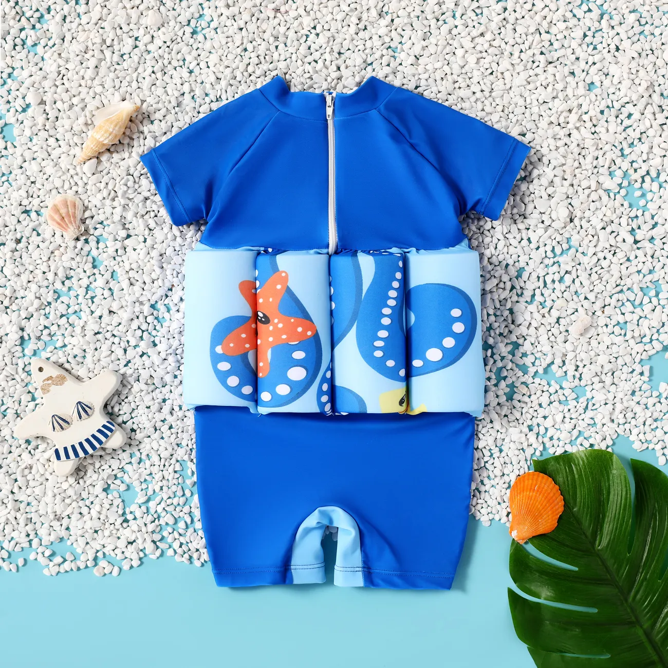Baby Jungen Stoffnähte Meerestiere Kindlich Kurzärmelig Badeanzüge blau big image 1