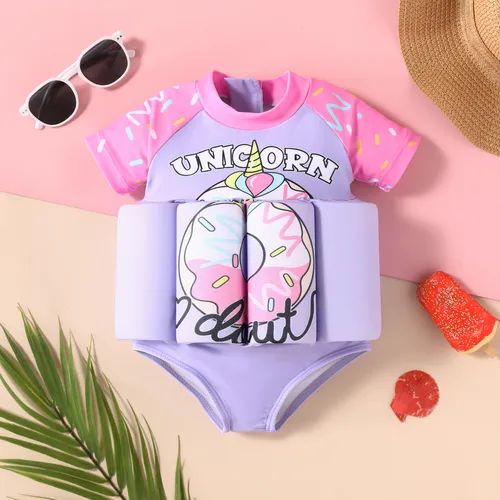 Sweet Girls' Floaty Swimsuit with Food Print and Fabric Stitching