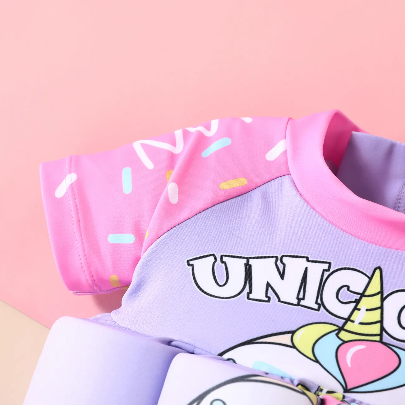 嬰兒 女 布料拼接 甜美 短袖 泳衣 紫色 big image 1
