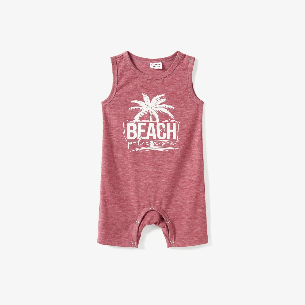 Mommy and Me Pink Round Neck Sleeveless Tasseled Trim Coconut Tree Graphic Beach Dress
