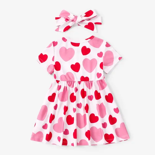 Toddler Girl Valentine's Day 2pcs Heart-shaped Dress with Headband
