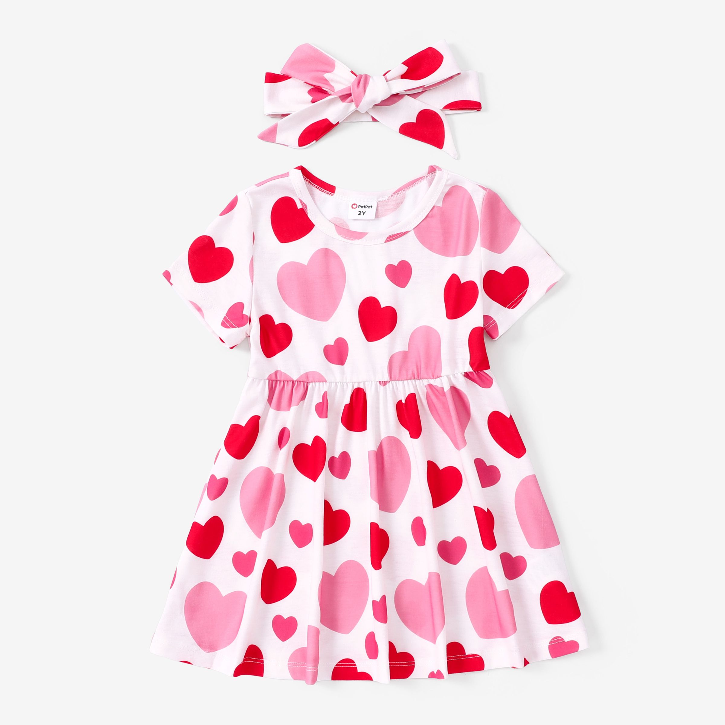 

Toddler Girl Valentine's Day 2pcs Heart-shaped Dress with Headband