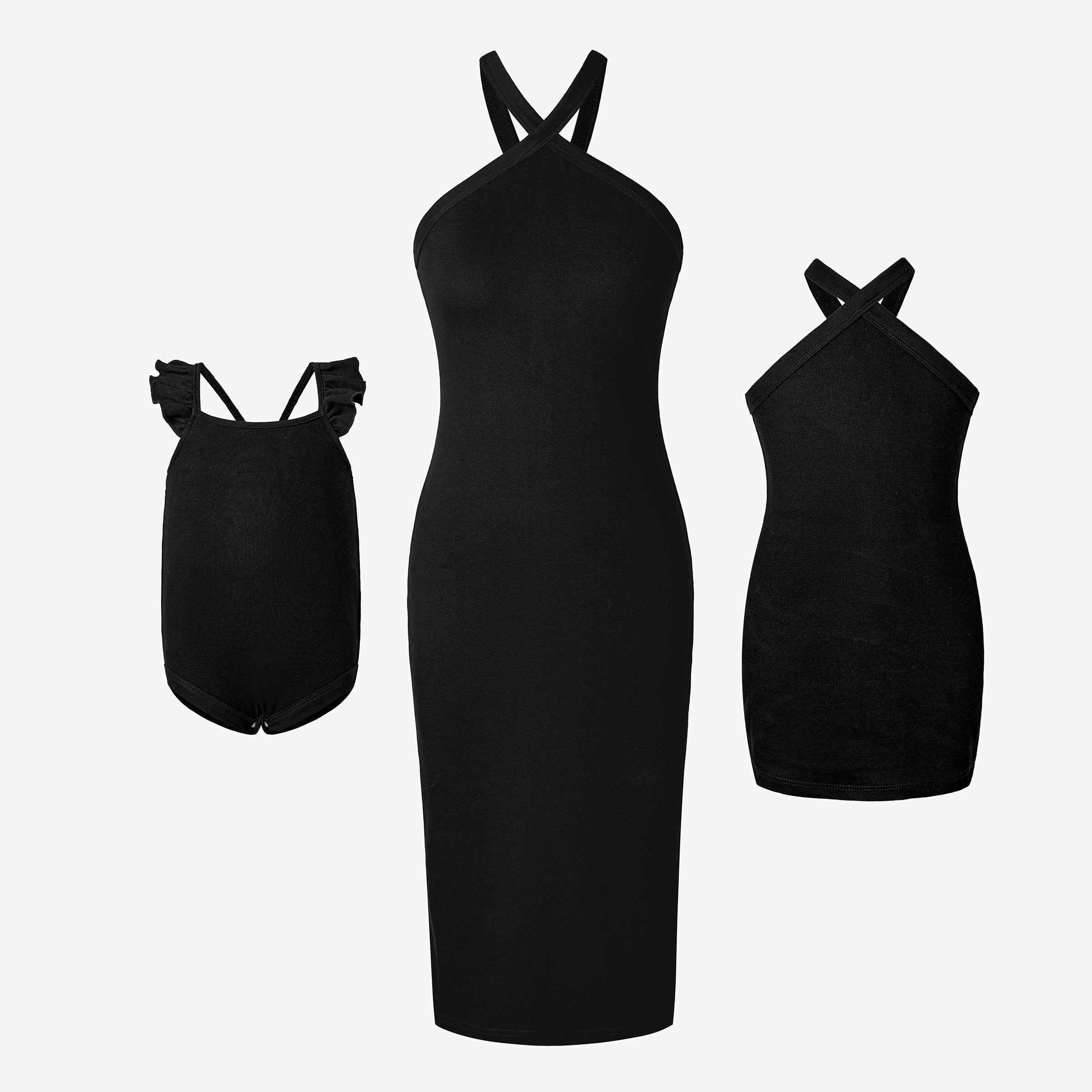 

Mommy and Me Black Cross-Strap Bodycon Midi Dress