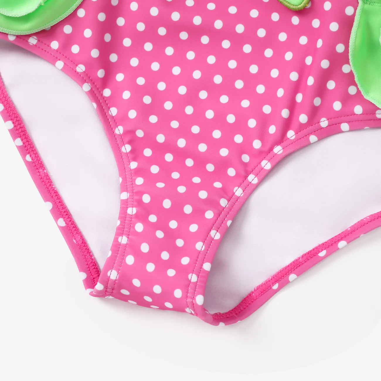 Kid Girl Polka Dots Butterfly Embroidery Ruffled Swimsuit Pink big image 1