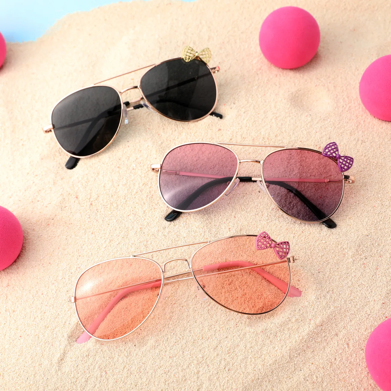 Kleinkind/Kinder Mädchen Süße Sonnenbrille mit Metallrahmen und dekorativen Cat-Eye-Linsen mit Fliege schwarz/rosa big image 1