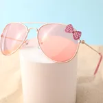 蹣跚學步/兒童女孩甜美太陽鏡，金屬鏡框和裝飾性領結貓眼鏡片 粉色