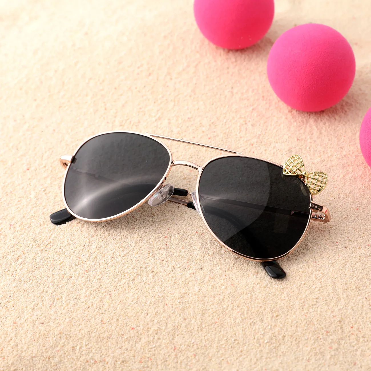 Toddler/kids Girl Sweet Sunglasses with Metal Frame and Decorative Bow-Tie Cat-Eye Lenses Black big image 1