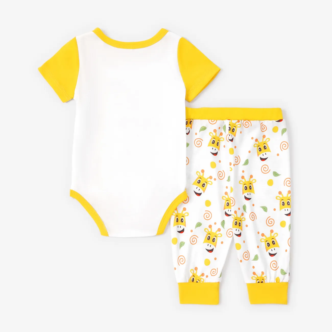 2件 嬰兒 男 流蘇 長頸鹿 童趣 短袖 嬰兒套裝 黃色 big image 1