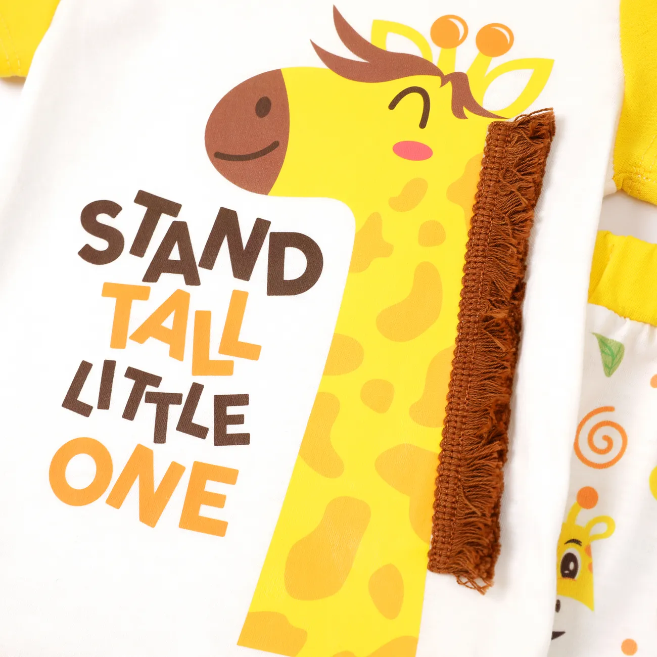 2 pezzi Neonato Ragazzo Nappina Giraffa Infantile Manica corta Set neonato Giallo big image 1