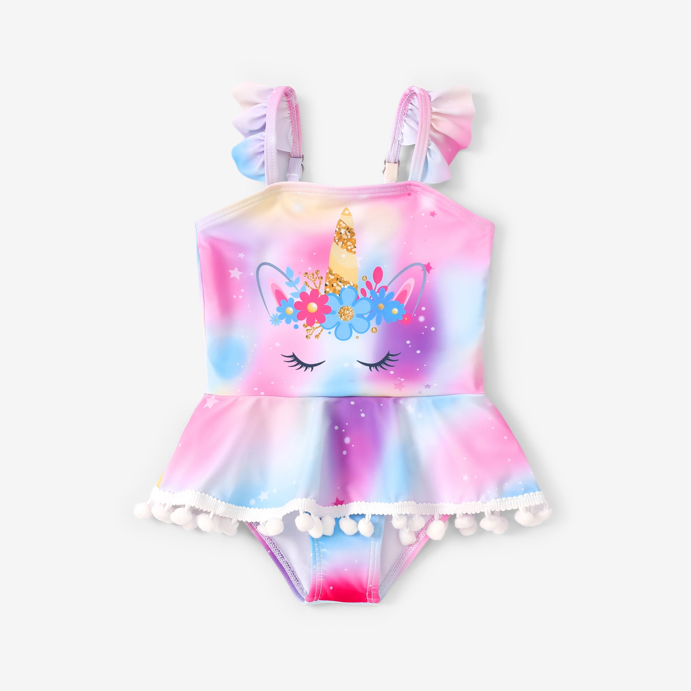 Toddler Girl Unicorn Print Flutter Sleeve One-Piece Swimsuit