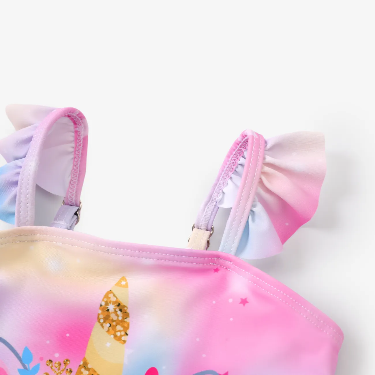 Toddler Girl Unicorn Print Flutter Sleeve One-Piece Swimsuit Multi-color big image 1