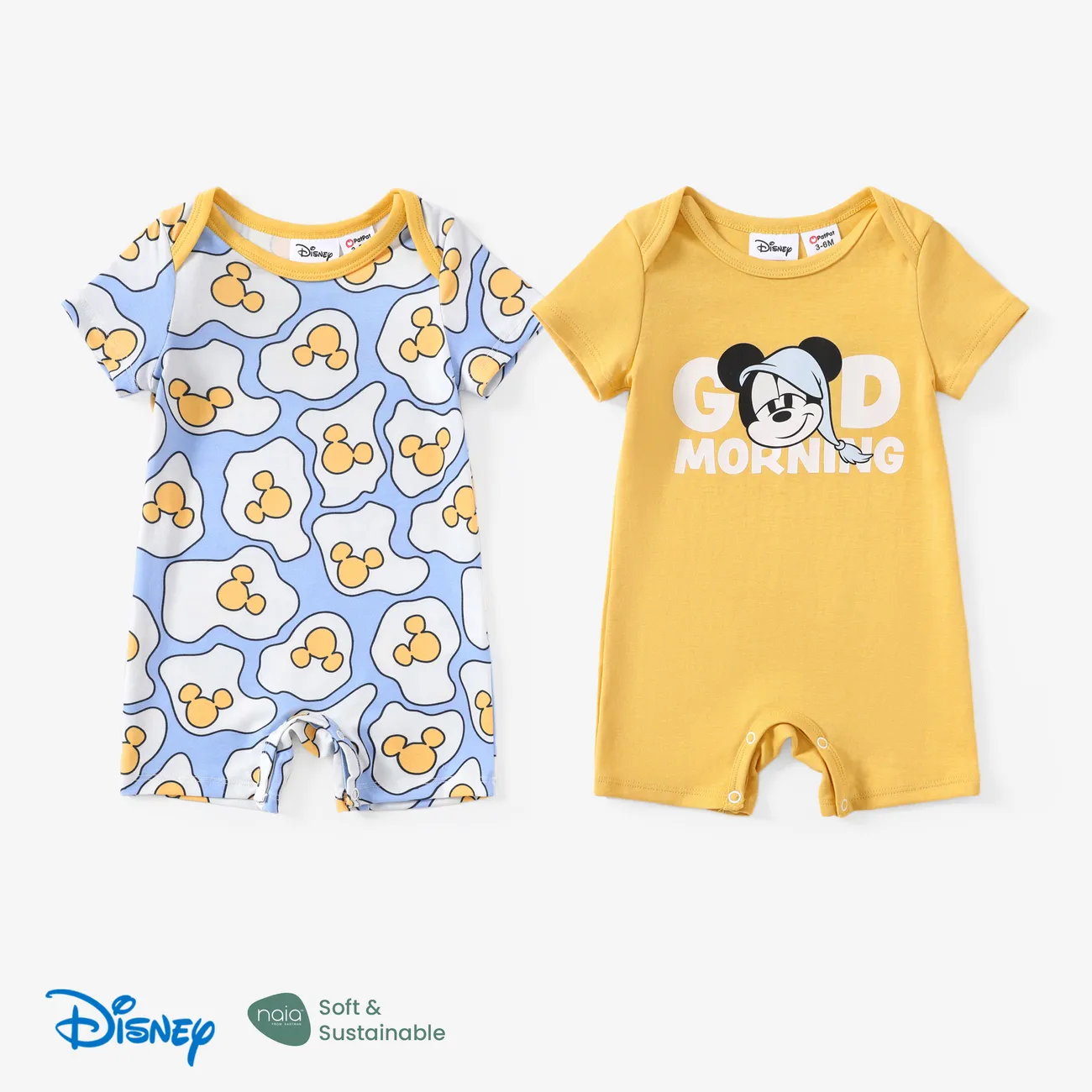Disney Mickey and Friends Baby Boys/Girls 1pc Naia™ Cotton Funny Mickey Mouse Print Romper OffWhite big image 1
