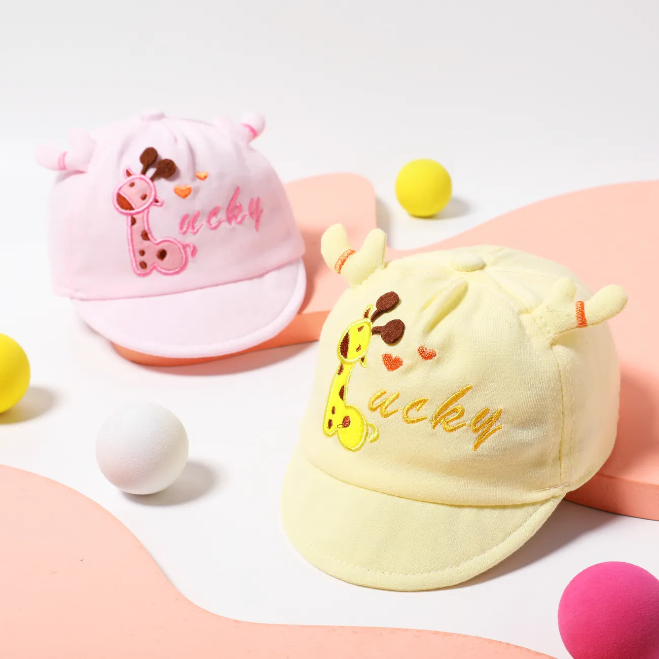 Baby Mädchen/Junge Süßer Glückshirsch Cartoon Muster Säugling Weiche Krempe Entenschnabel Mütze Hergestellt gelb big image 1