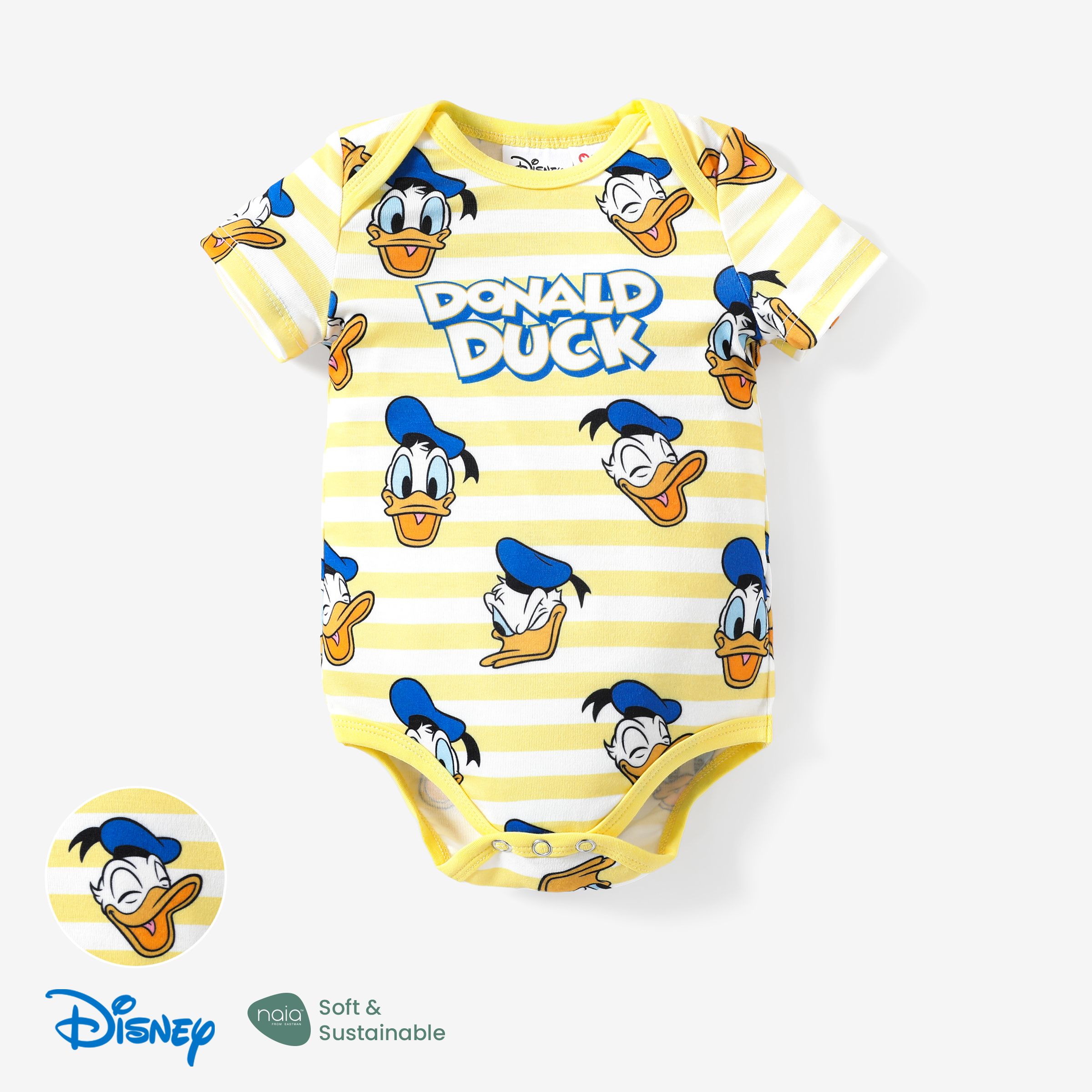 

Disney Mickey and Friends Baby Boys/Girls Donald Duck 1pc Naia™ 90's Birthday Cake Print Romper
