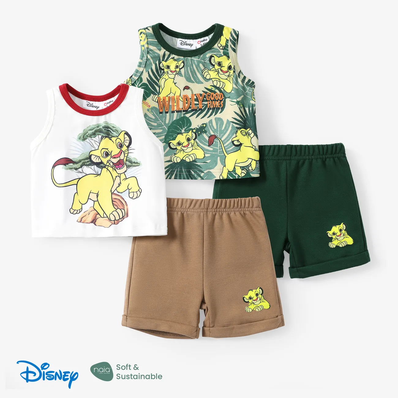 Disney Lion King Baby/Toddler Boys Simba 2pcs Naia™ Character Print Tank Top with Shorts Sporty Set Green big image 1
