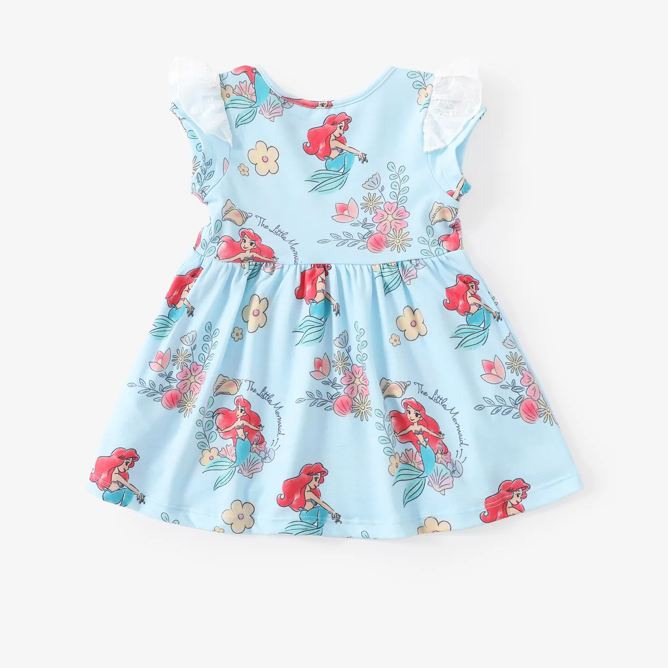 Disney Princess Baby/Toddler Girls Ariel/Belle/Snow White 1pc Naia™ Character All-over Print Lace Ruffled-sleeve Dress Blue big image 1