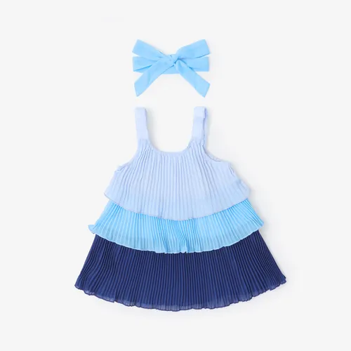 Bebé Niña 2pcs Colorblock Multi-Layer Cami Dress and Headband Set