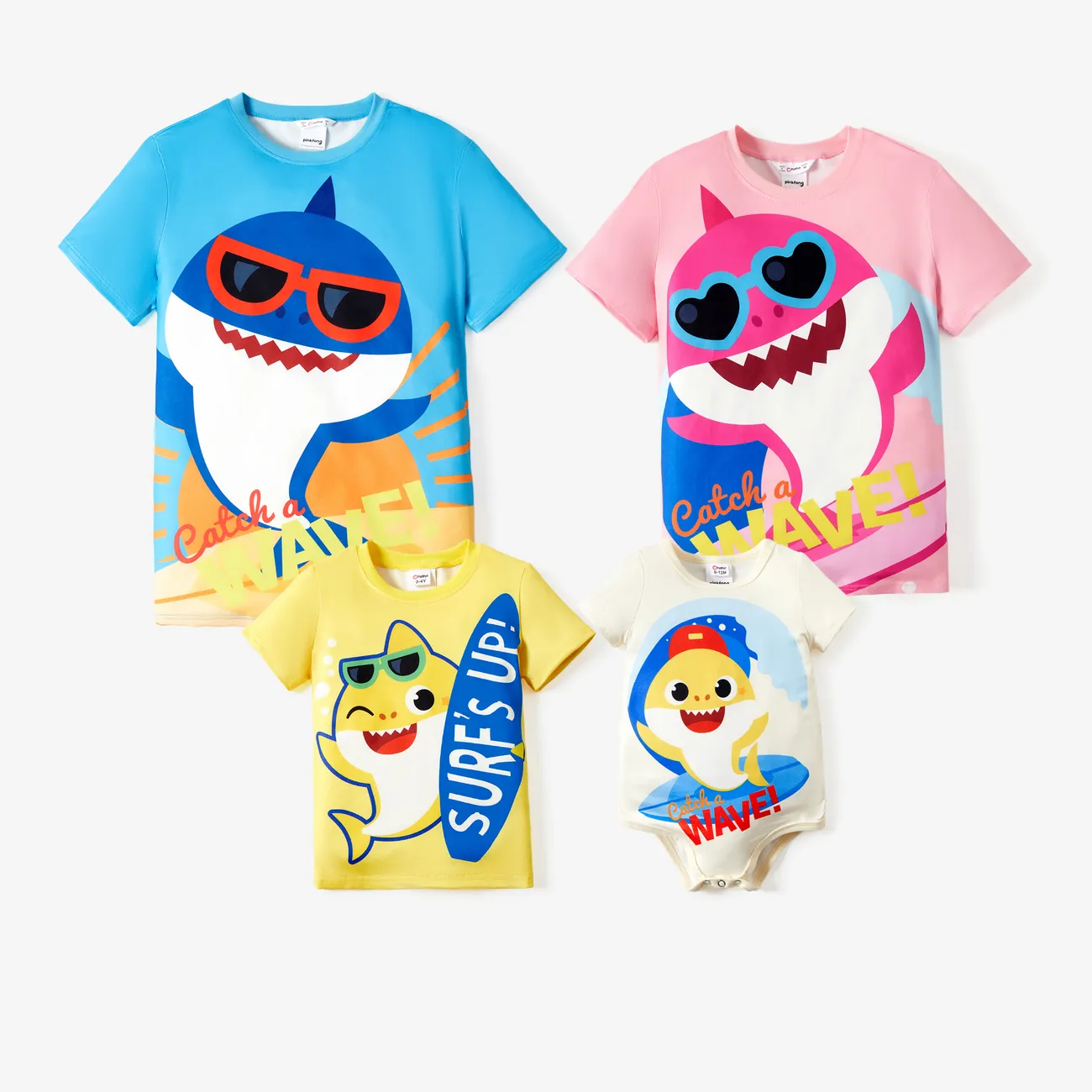 Baby Shark Family Matching Short-sleeve Shark Print T-shirt/Jumpsuit White big image 1