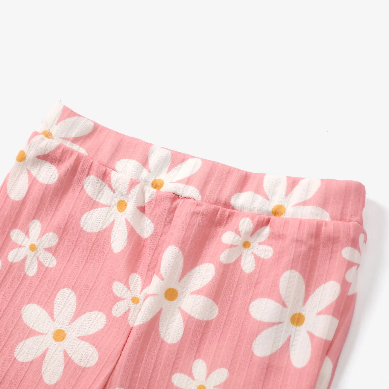 Baby Girl 3pcs Sweet Little Daisy 3D Top and Floral Print Flared Pants with Headband Set Pink big image 1