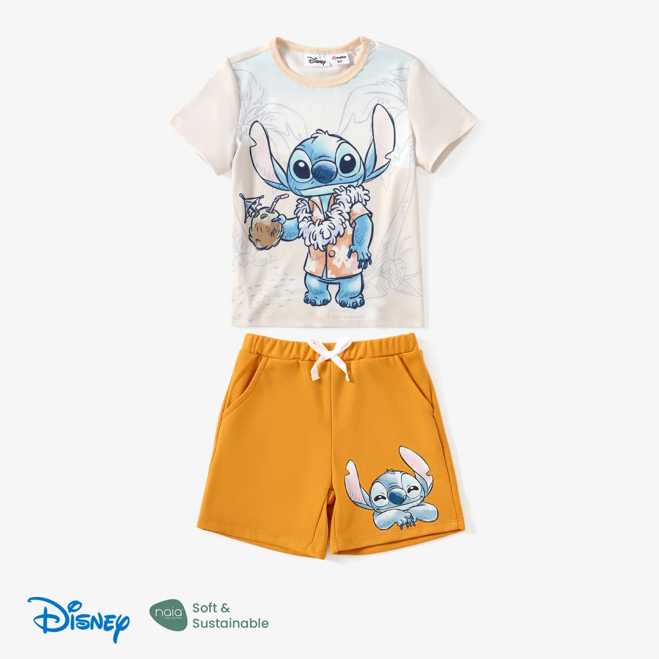Disney Stitch Toddler Boys 2pcs Naia™ Character Tropical Print T-shirt with Shorts Set
 Orange big image 1
