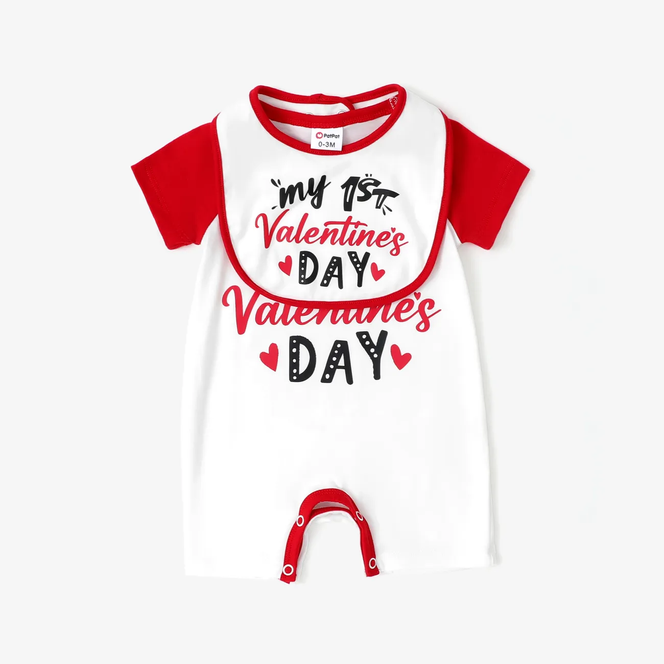 Baby Boy/Girl Valentine's Day 2pcs Letter Print Romper and bib Set REDWHITE big image 1