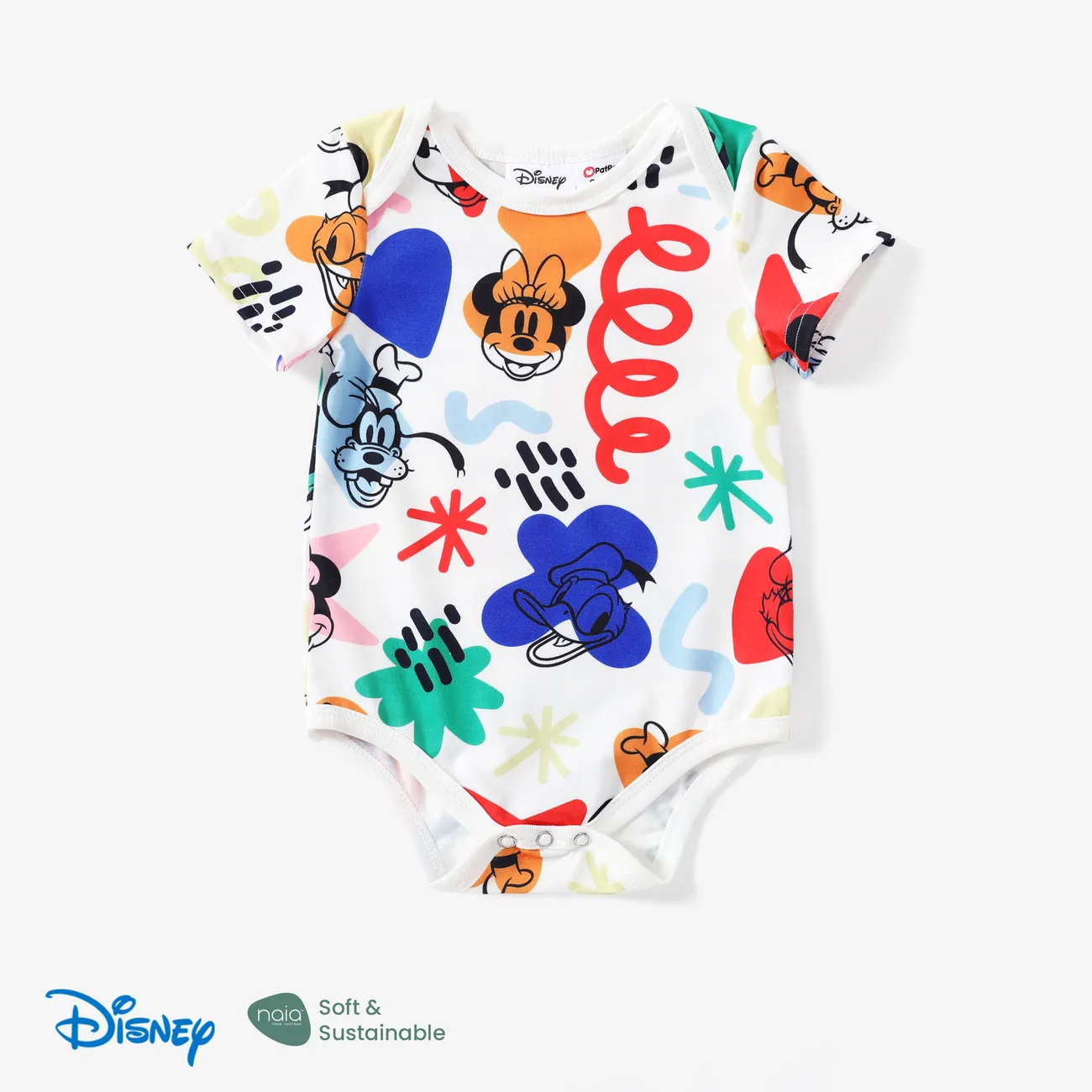 Disney Mickey and Friends 1pc Baby Girls/Boys Naia™ Character Doodle Print Romper White big image 1