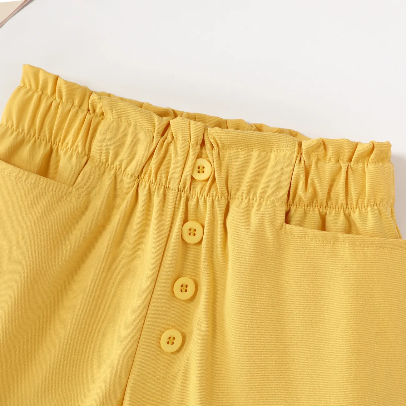 Shorts bonitos de renda de cintura alta para meninas, tecido de poliéster, conjunto 1pc, estilo casual, cor sólida Amarelo big image 1