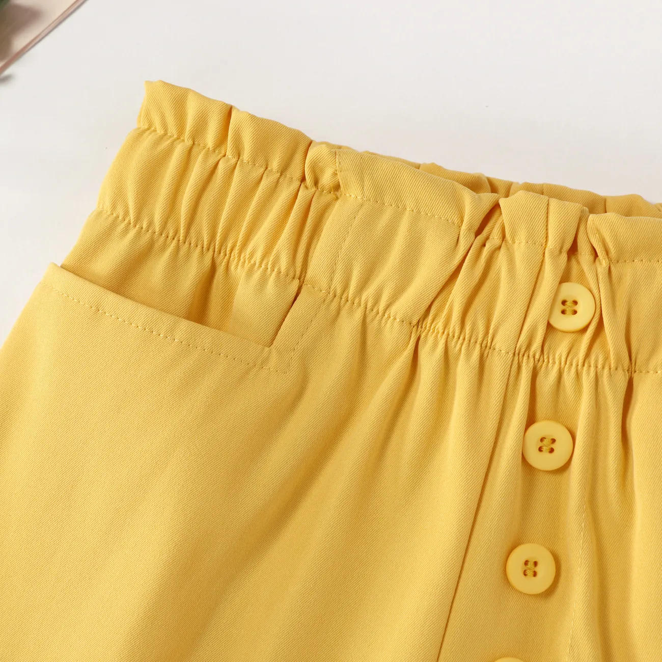 Cute High-Waisted Lace Shorts for Girls, Polyester Fabric, 1pc Set, Casual Style, Solid Color Yellow big image 1