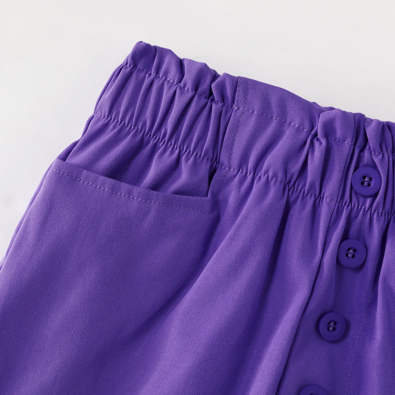 Shorts bonitos de renda de cintura alta para meninas, tecido de poliéster, conjunto 1pc, estilo casual, cor sólida Roxa big image 1