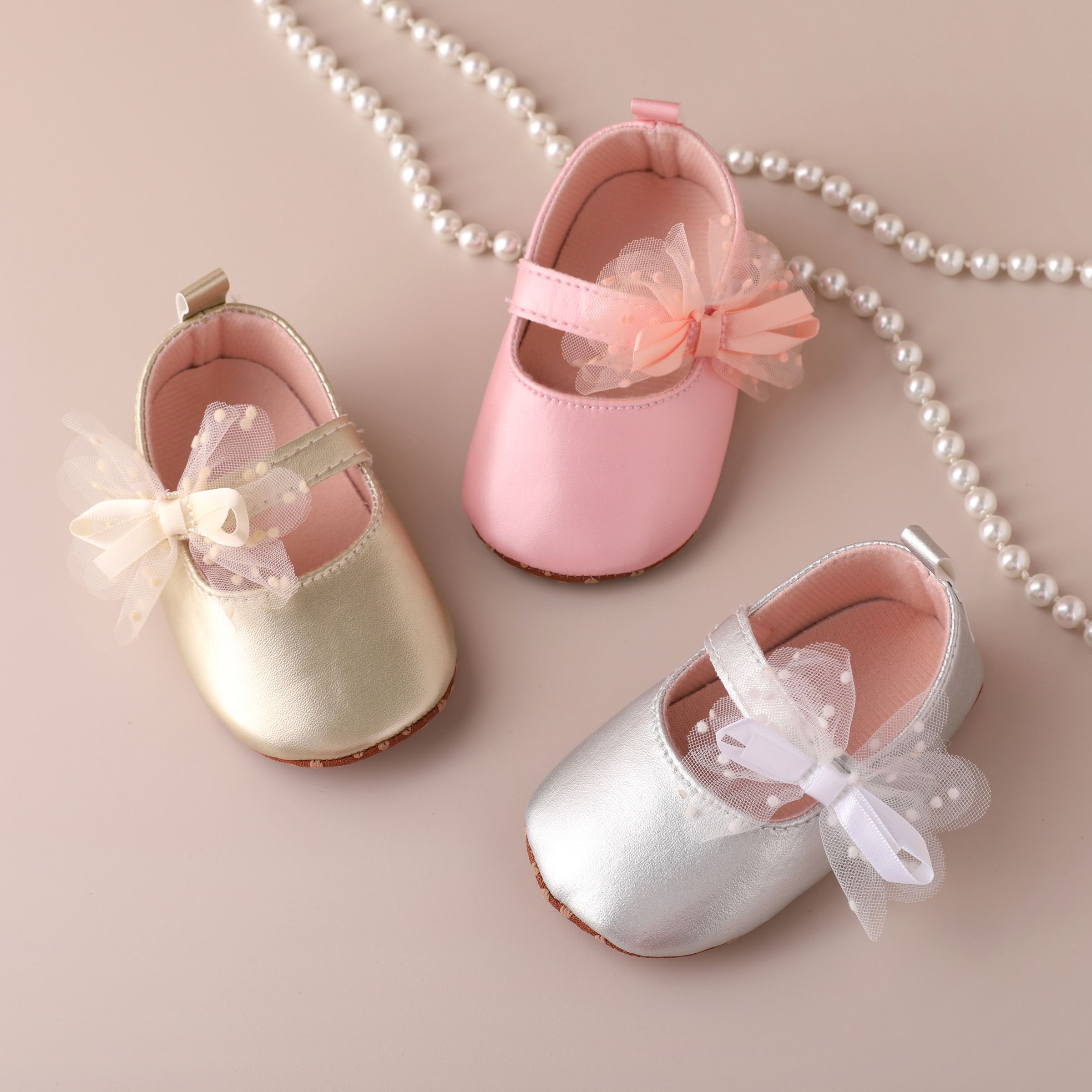 

Baby/Toddler Girl Sweet Style Solid Color Bow Applique Velcro Closure Shoes
