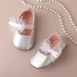 Baby/Toddler Girl Sweet Style Solid Color Bow Applique Velcro Closure Shoes  Silver