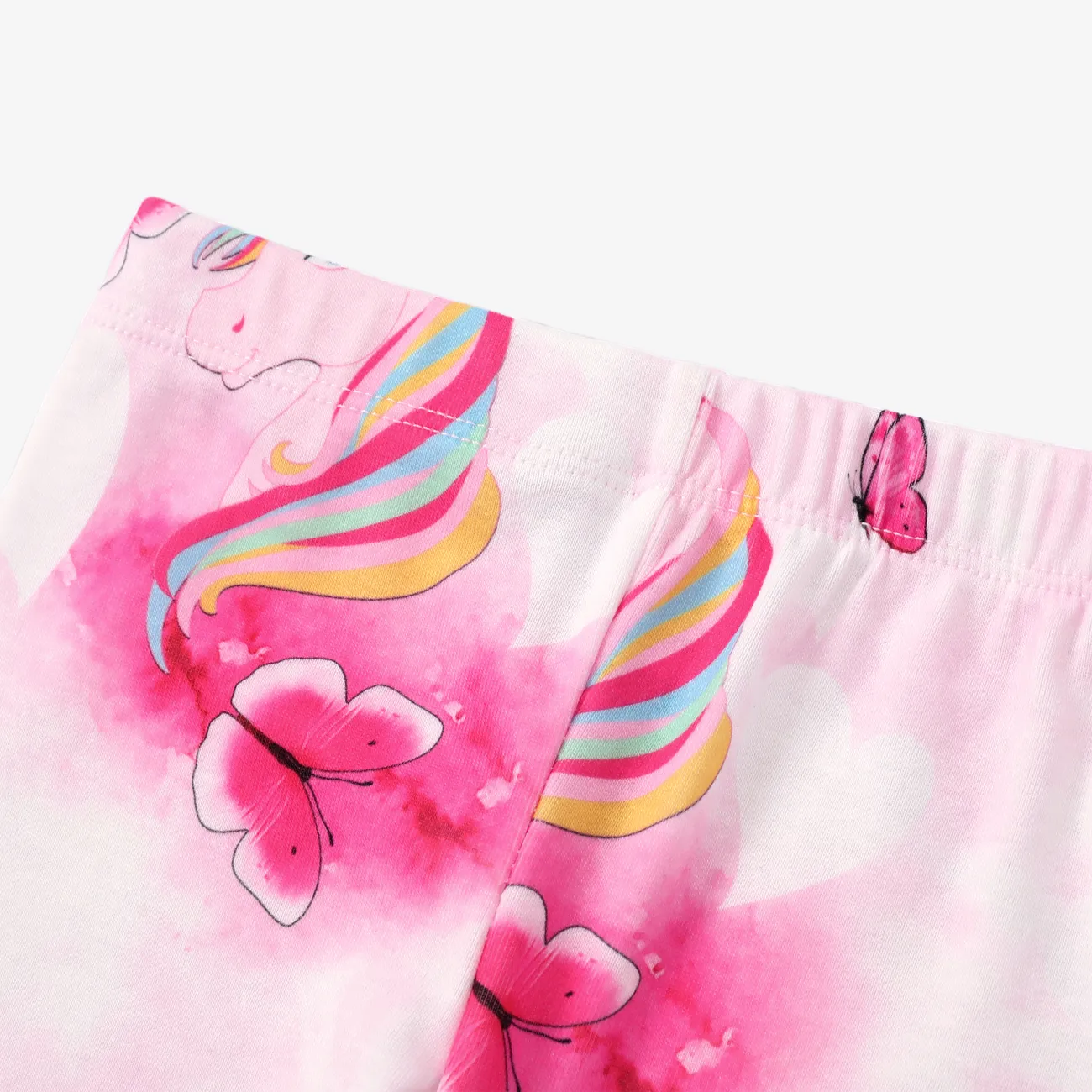 Toddler/Kid Girl 2pcs Sweet Unicorn Print Ruffled Tee and Leggings Set Dark Pink big image 1