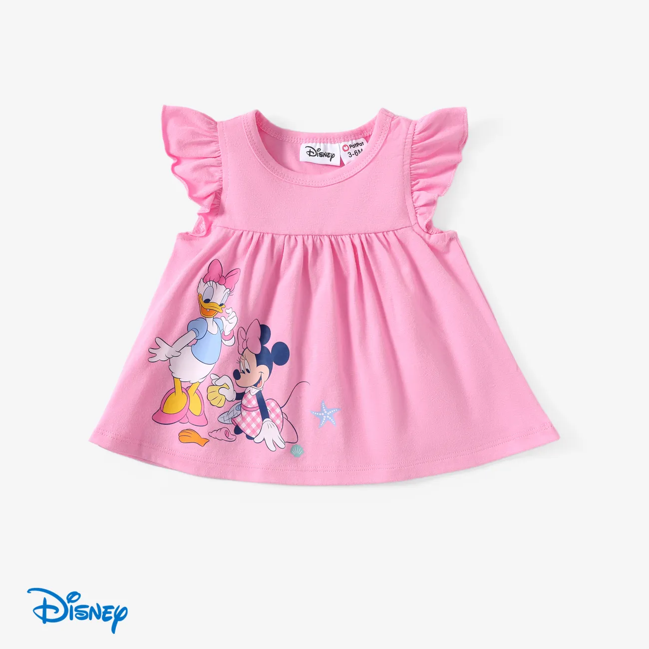 Disney Mickey and Friends Baby/Toddler Girls 2pcs Cotton Character Print Ruffled-sleeve Top with Checked Shorts Set Pink big image 1