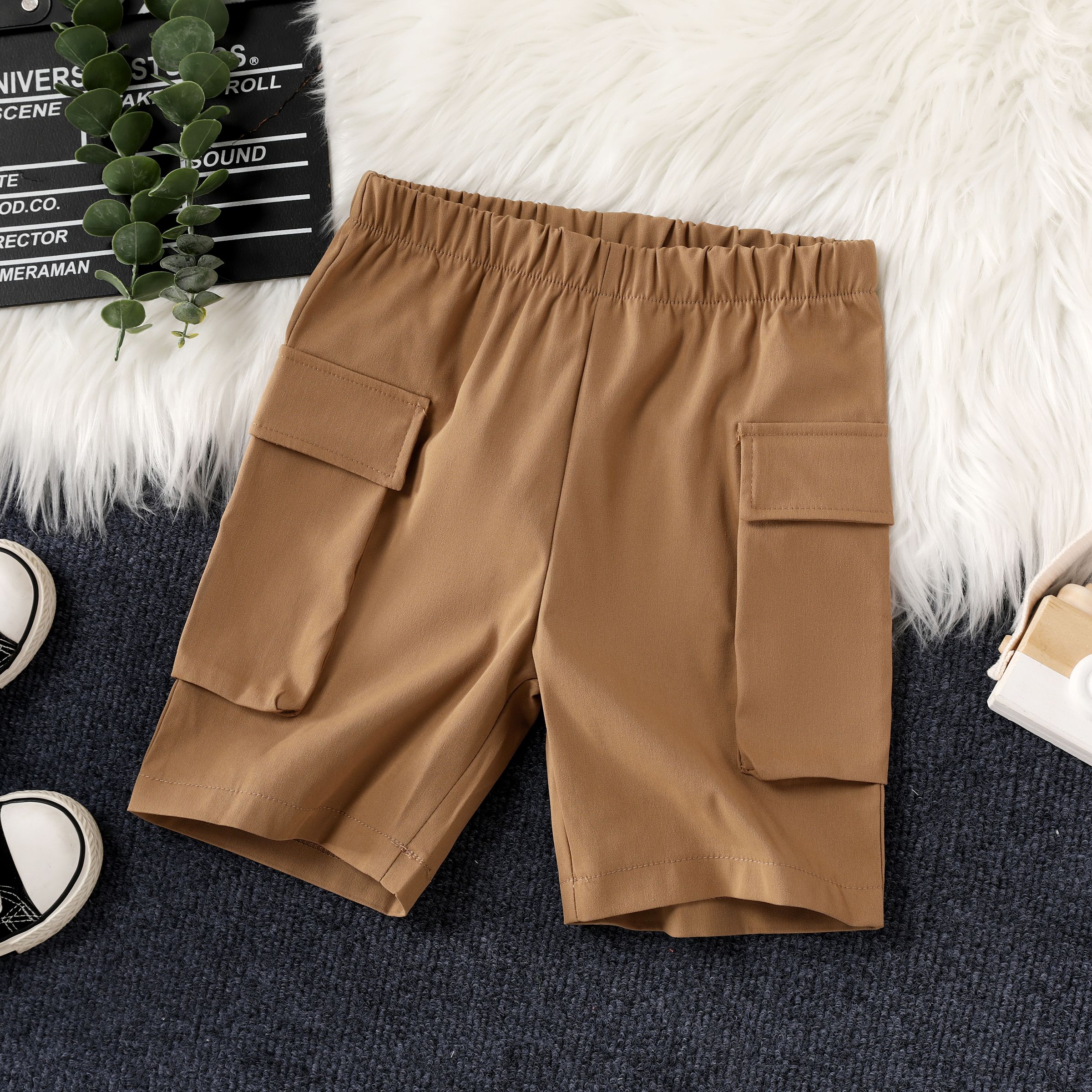 Kid Boy Solid Color Casual Shorts with Pockets