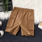 Pantalones cortos casuales de poliéster para niño con bolsillos - Color liso Café