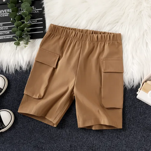 Pantalones cortos casuales de poliéster para niño con bolsillos - Color liso