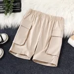 Pantalones cortos casuales de poliéster para niño con bolsillos - Color liso Caqui