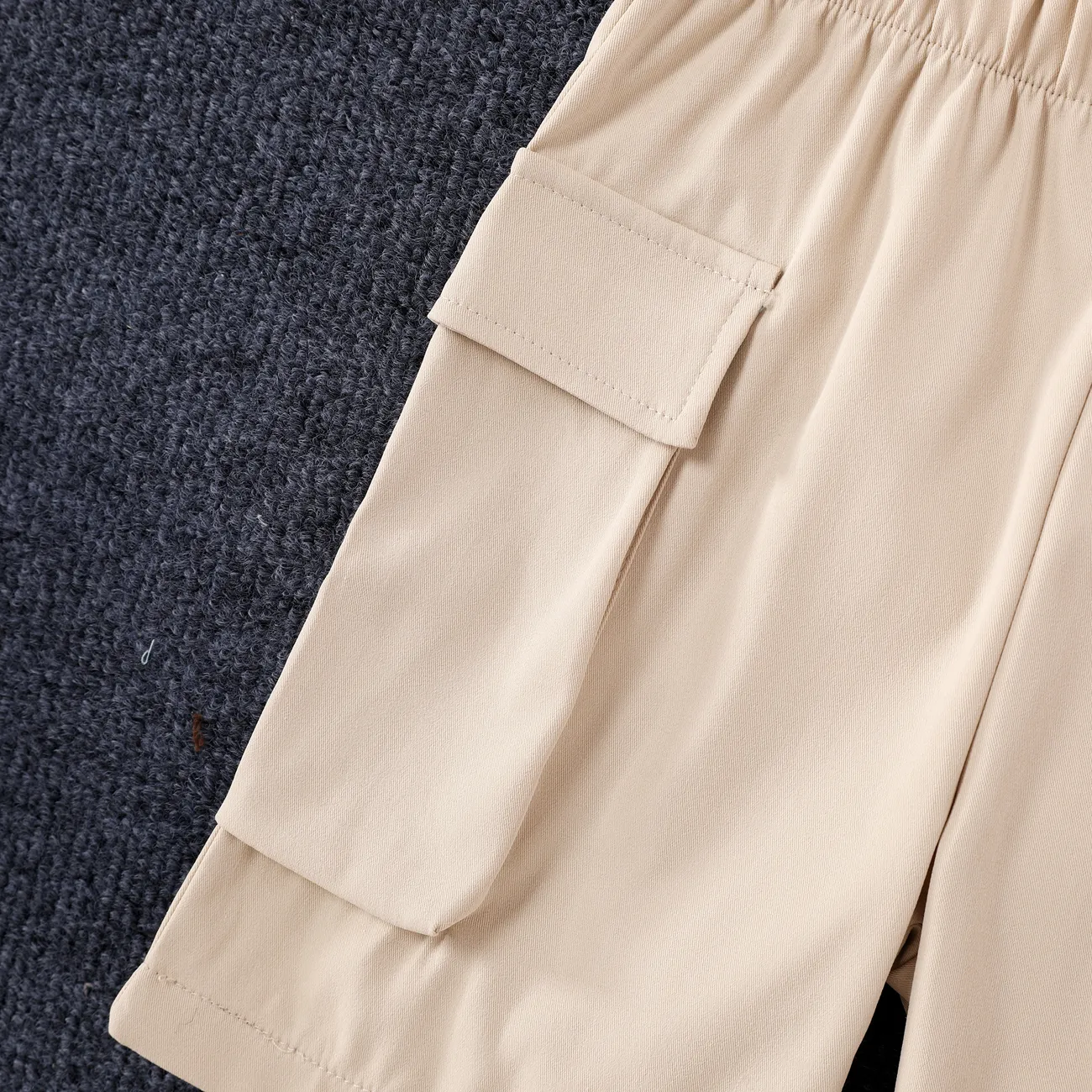 Kid Boy Solid Color Casual Shorts with Pockets  Khaki big image 1