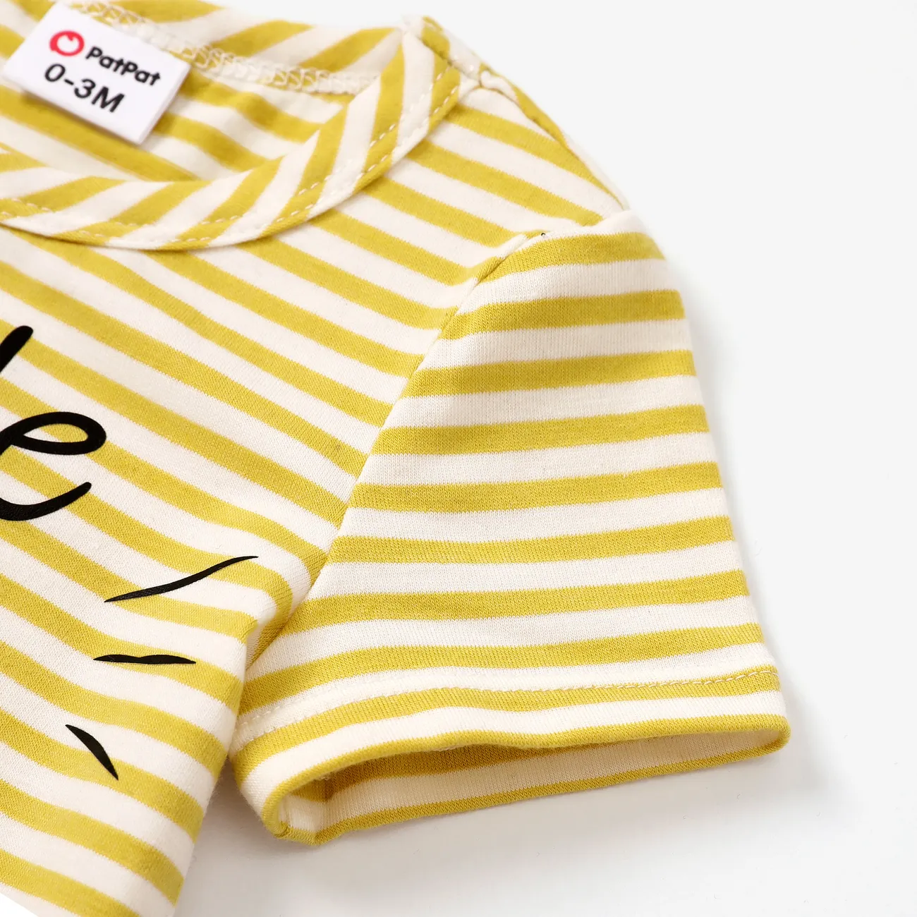 Baby Boy 2pcs Childlike Striped Tee and Tiger/Bear 3D Design Shorts Set Yellow big image 1