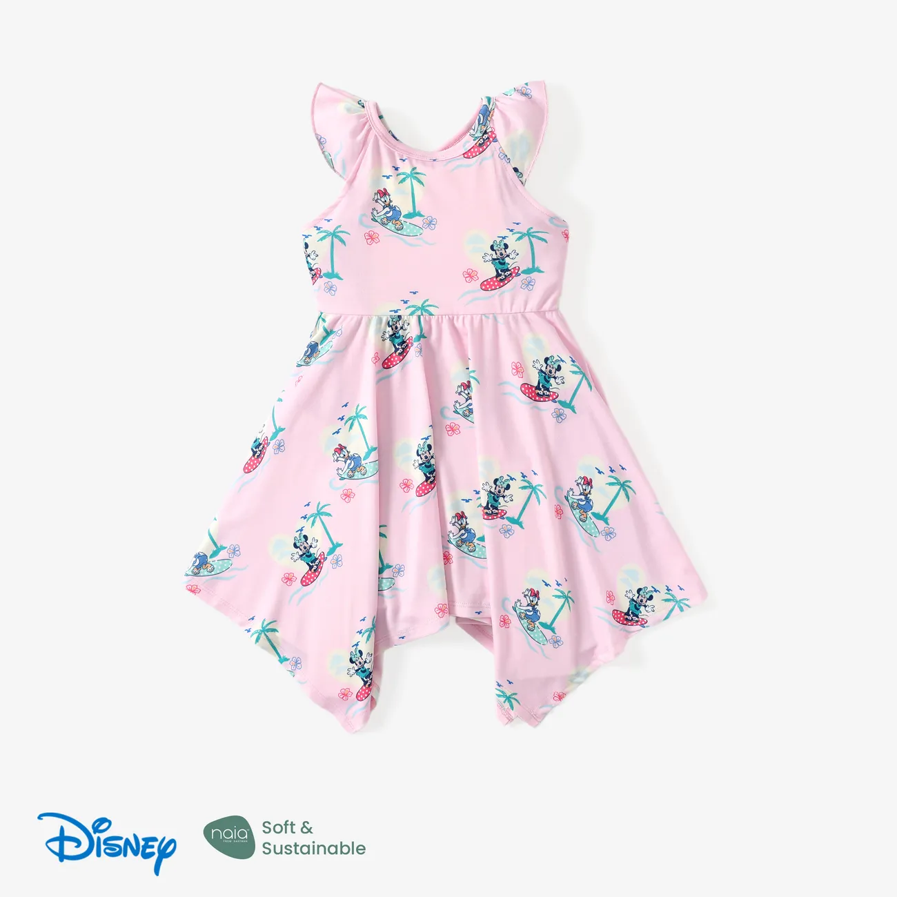 Disney Mickey and Friends Toddler Girls 1pc Naia™ Character All-over Print Ruffle Sleeve Dress Pink big image 1