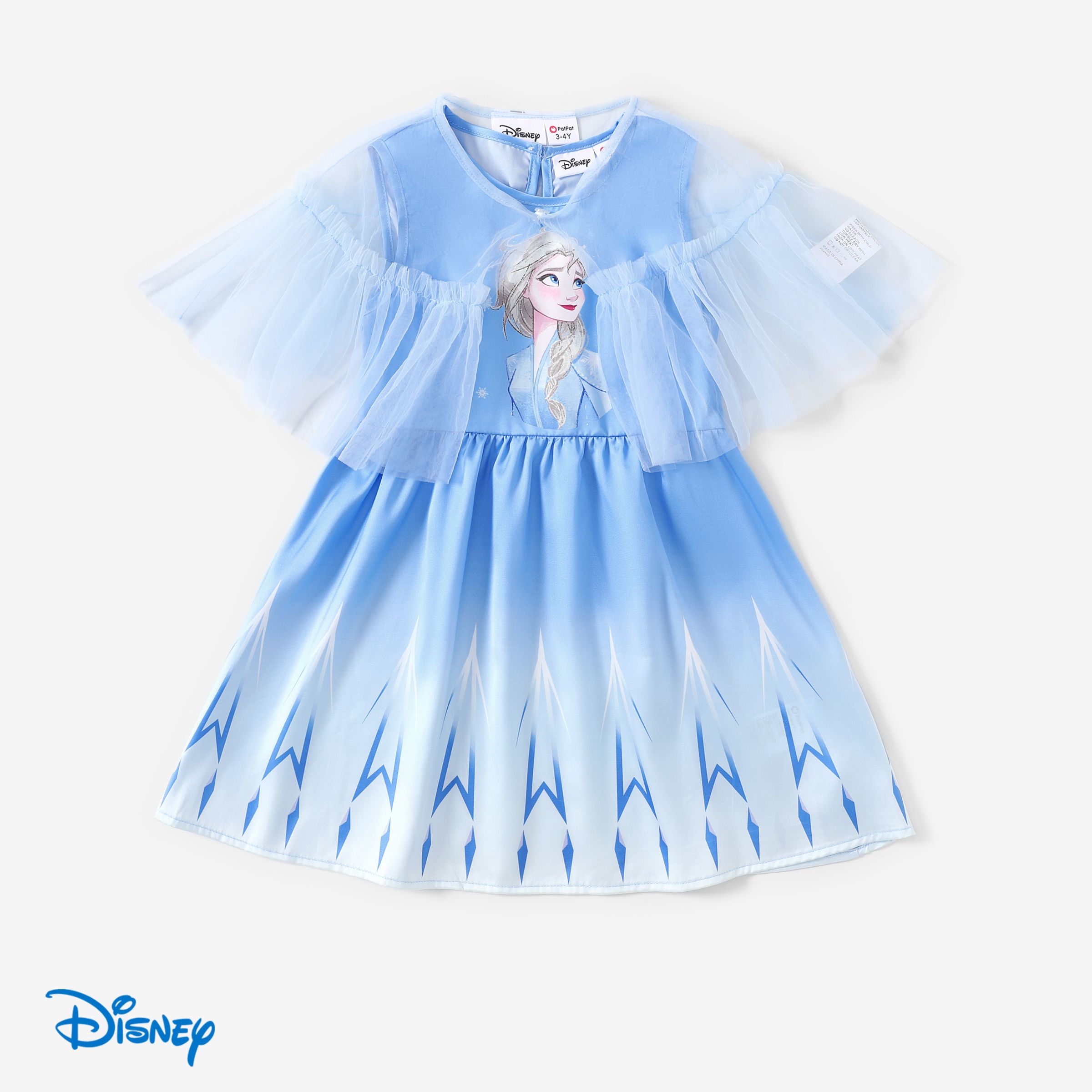 迪士尼冰雪奇緣幼兒女孩 Elsa 1 件裝角色 Gardient 印花網眼鬥篷連衣裙