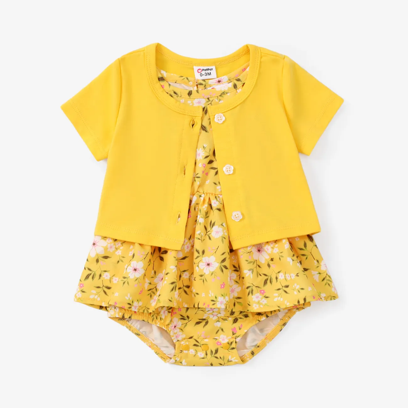 2 Stück Baby Mädchen Tanktop Zerbrochene Blume Süß Kurzärmelig Baby-Sets gelb big image 1