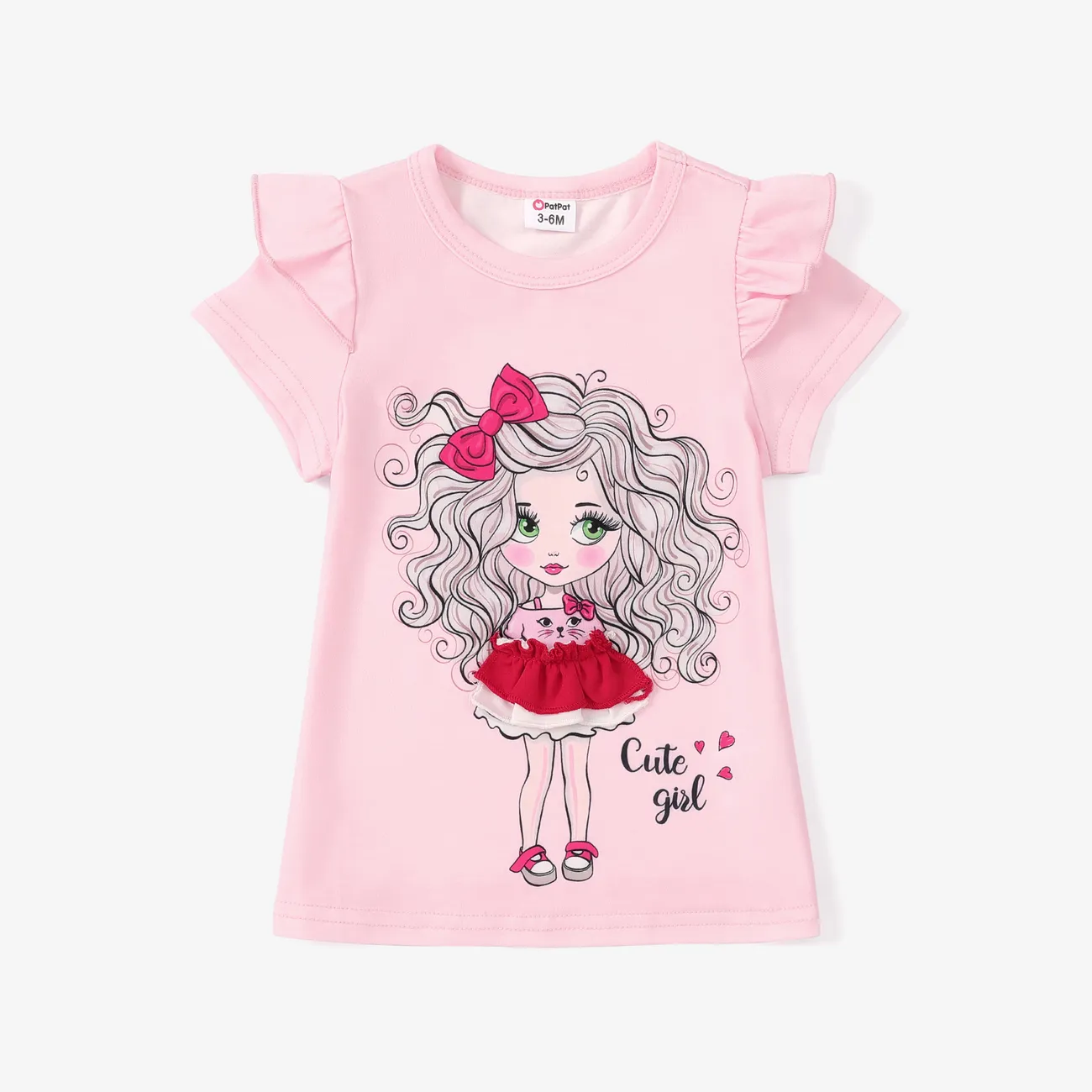Baby Rüschenrand Kindlich Kurzärmelig Kleider rosa big image 1