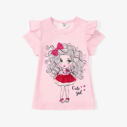 Baby Girl Character Print Flutter-sleeve Dress
