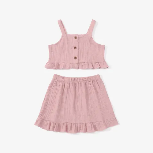 Baby Girl 2pcs Solid Color Camisole and Ruffled Skirt Set