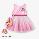 Paw Patrol Toddler Girls 2pcs Character Print Floral Sparkle Tulle Dress with Lovely Skye/Everest Bag Pink