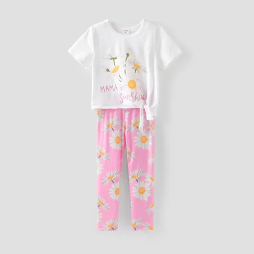 Kleinkind / Kind Mädchen 2-teiliges süßes T-Shirt und Leggings mit Blumendruck