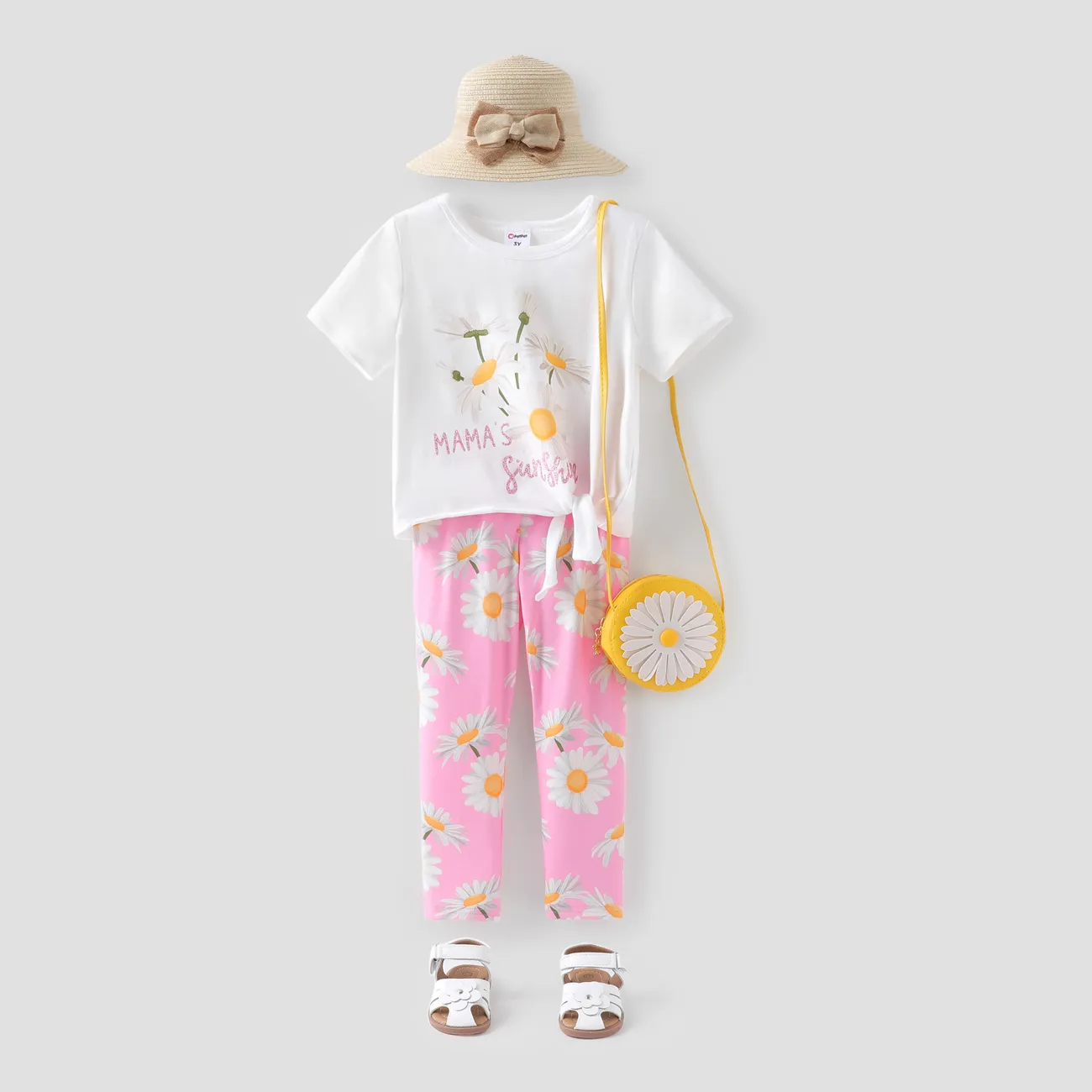 Toddler/Kid Girl 2pcs Sweet Floral Print Tee and Leggings Set Pink big image 1
