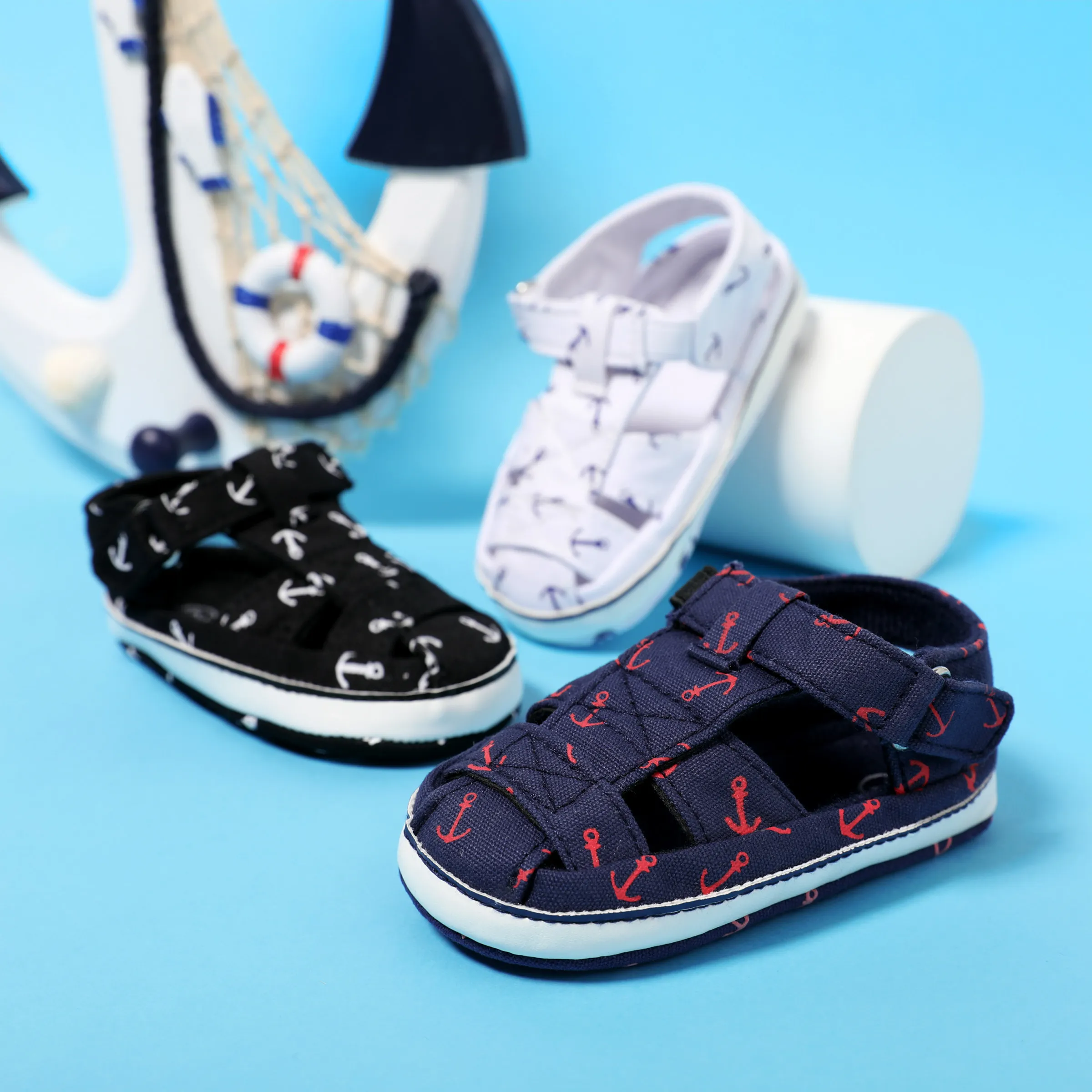

Baby/Toddler Marine Element Design Anchor Pattern Velcro Closure Canvas Pre-Walker Shoes
