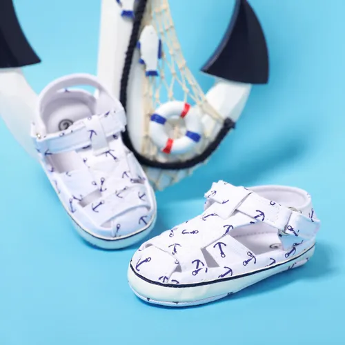 Bebê / Toddler Marine Element Design Anchor Pattern Velcro Sapatos de Lona de Fechamento Pre-Walker